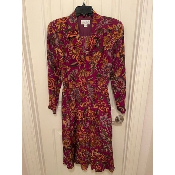 Vintage Misho Floral Silk Dress‎ Long Sleeve Button Cuffs women's Size 8 - Picture 1 of 16